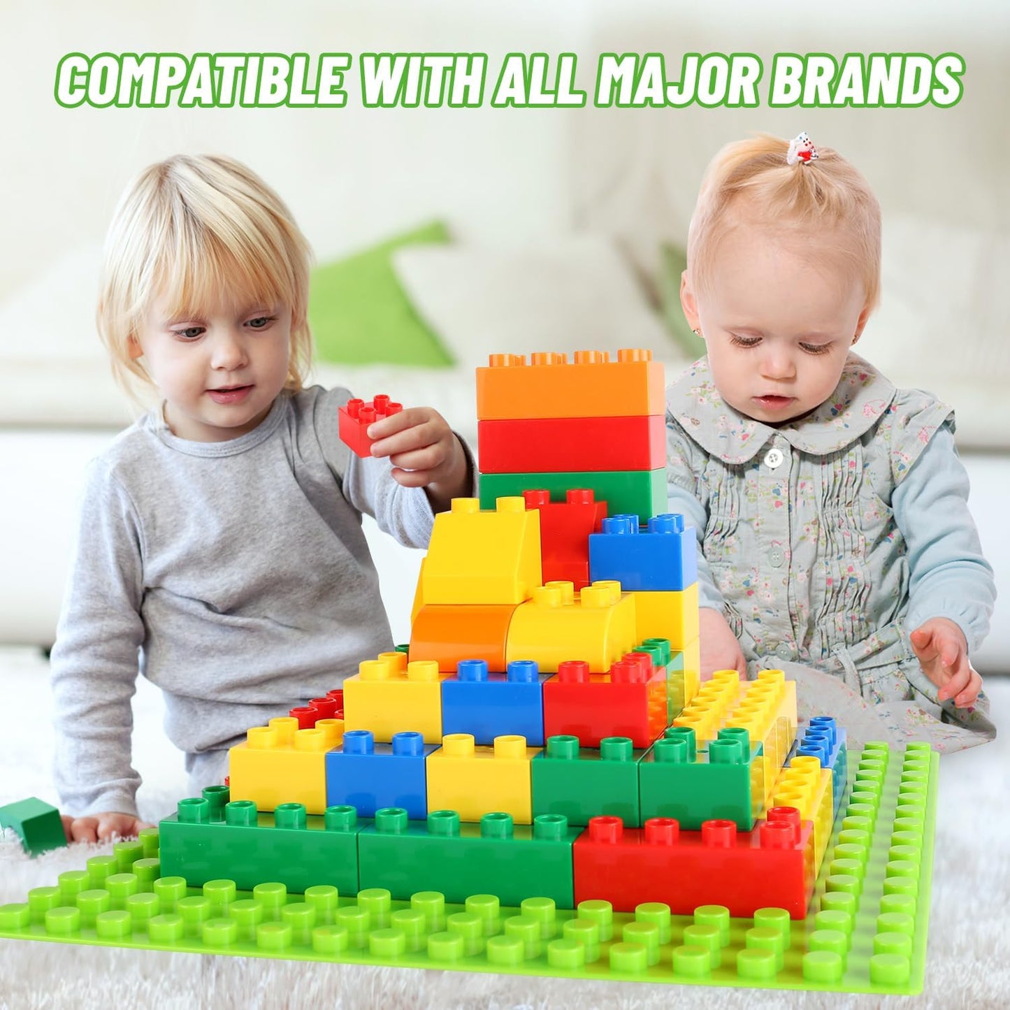 Building Blocks for Toddlers 2-4 Years, Big Classic Building Bricks with A Baseplate, 155 Pieces Large Blocks, Compatible with All Major Brands