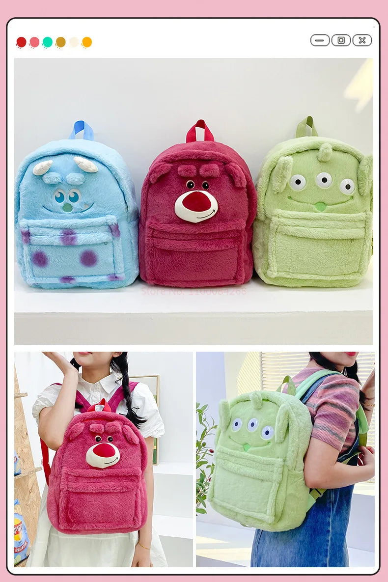 Cartoon Plush Backpack, Lotso Alien Funny Plush Toys, Students Large Capacity Bag, Soft Stuffed Schoolbag- Lightening Girls Casual Soft Bag - Toyigo