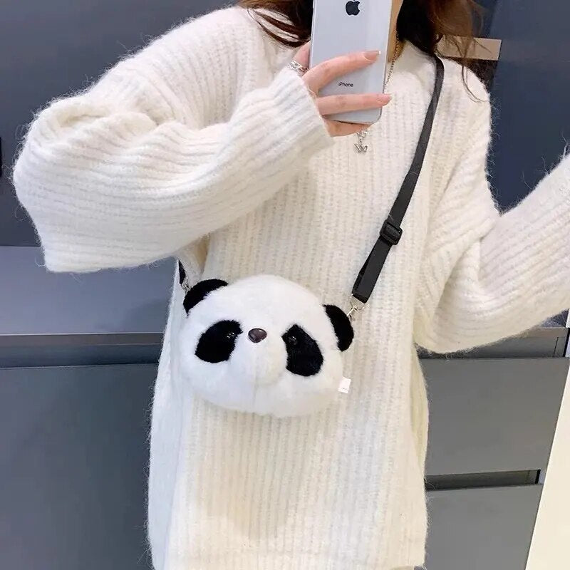 Smart Panda Soft Plush, Crossbody Panda Backpacks, Panda Shoulder Bag, Kawaii Purse Fur Material Trendy Purses Girl Wallet Stuffed Animals Toy for Kids Adults - Toyigo