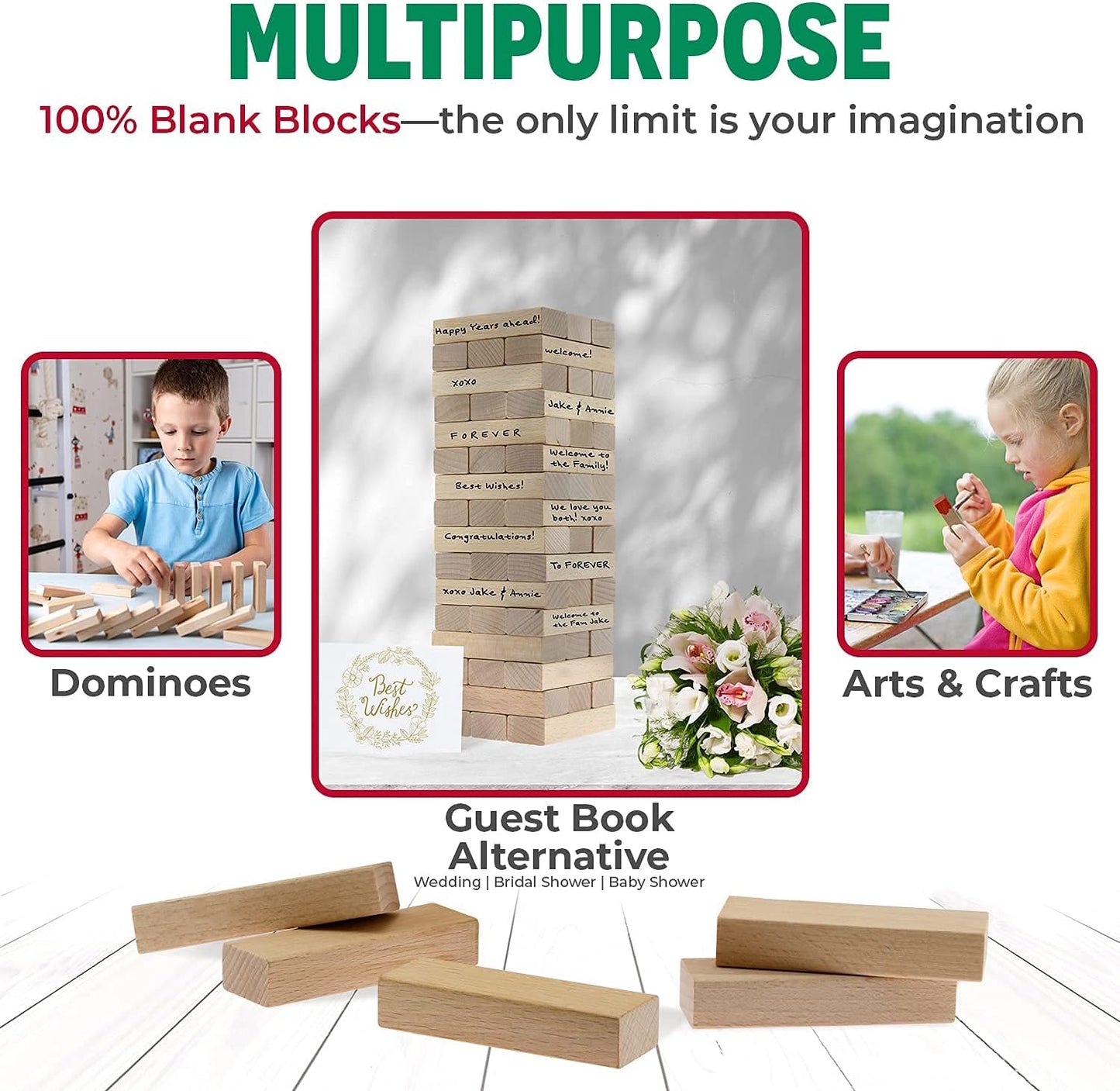 Timber Tower Wood Blocks, Wood Block Stacking Game,Original Edition Family Game Classic Stacking for Toys (48 Pieces)