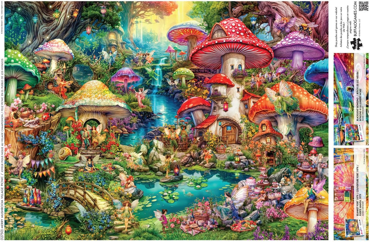 Aimee Stewart, Merry Mushroom Village Picnic, 1000 Piece Jigsaw Puzzle for Adults, Challenging Puzzle Perfect for Game Nights, Finished Size 26.75 x 19.75