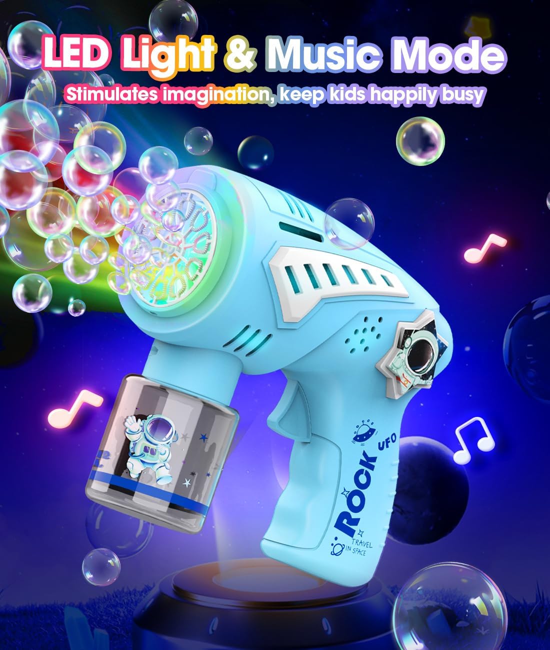 2 Packs Bubble Guns, 10 Holes Wands Automatic Bubble Machine with LED Light & Music Mode for Kids, Includes Bubble Solution & Batteries, Toys for Ages 3+ Year Old, Gifts for Boys/Girls