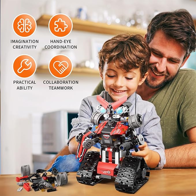 STEM Robot Building Kit, 5 in 1 Building Block Set Gifts for 6-16 Year Old Boys Girls, APP & Remote Control Robot RC Cars, Toys Building Sets for Educational Science Projects (600 Pcs) - Toyigo