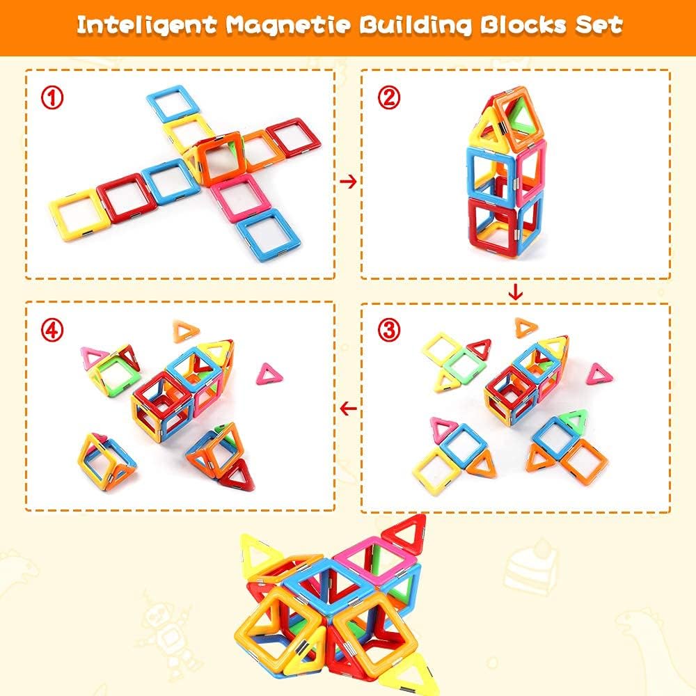 Upgraded Magnetic Blocks Tough Tiles STEM Toys,  for 3+ Year Old Boys and Girls Learning by Playing Games for Toddlers Kids, Compatible with Major Brands Building Blocks - Starter Set