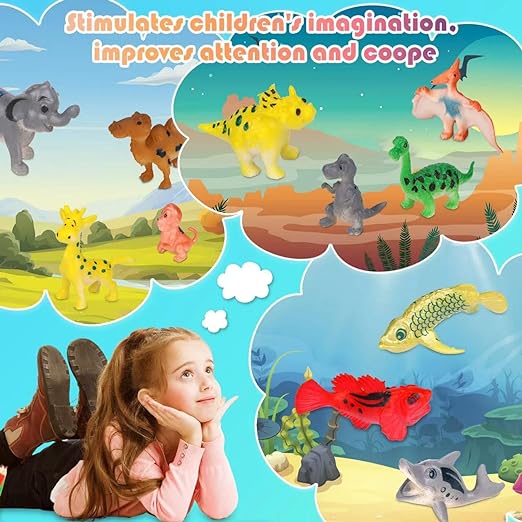 50 Pcs Animal Figure Toys for Kids, Miniature Party Favors Cake Topper, Easter Basket Stuffers/Fillers, Educational and Recognition Toys for Classroom Rewards