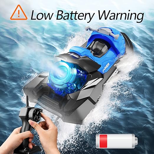 RC Jet SKI Boat, 2.4G Remote Control Boat for Pools & Lakes, Toy Boat Battery/Dual Motors/Low Power Prompt/Waterproof, Boats for Kids & Adults with Spraying Function In (Blue, Green, Red) - Toyigo