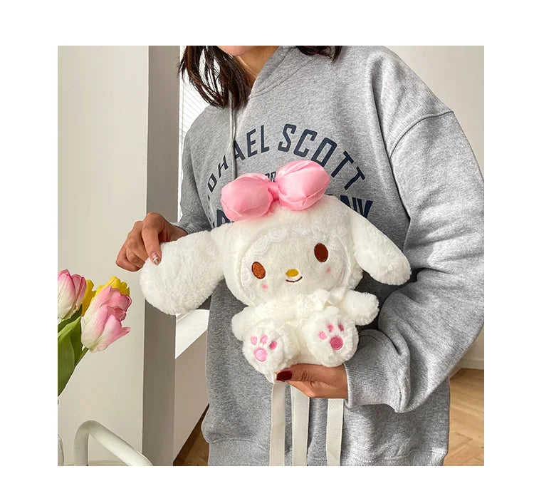 soft toy, 22cm Kawaii Sanrio Melody Plush Backpack, Cute Stuffed Animals Dolls Toys,  Plushie Bag Anime Cartoon Shoulder Backpacks, Cartoon Cute My Melody Rabbit Plush Doll,  Girl Gifts - Toyigo