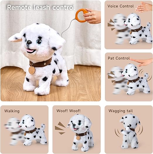 Walking Barking Toy Dog with Remote Control Leash, Plush Puppy Electronic Interactive Toys for Kids, Shake Tail, Pretend Dress Up Realistic Stuffed Animal Dog Age 3 4 5+ Years Old