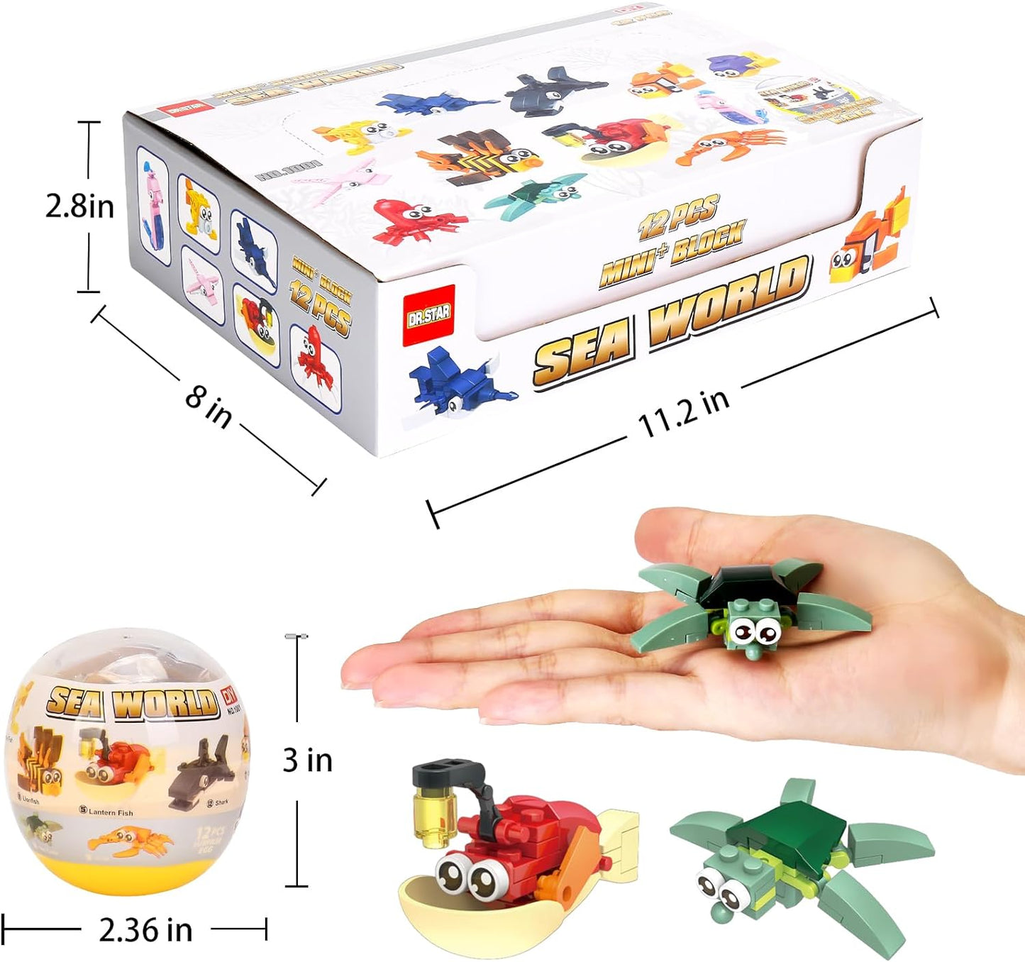 Animal Block Toys, 12PCS Mini Building Blocks Animal, Building Sets Stem Toys, Assorted Mini Animals Building Blocks Sets for Goodie Bags, Prize,Cake Topper, 12PCS Sea Animal Mini Building Blocks, Filled Eggs Toys, Classroom Prize Toys,Cake Topper