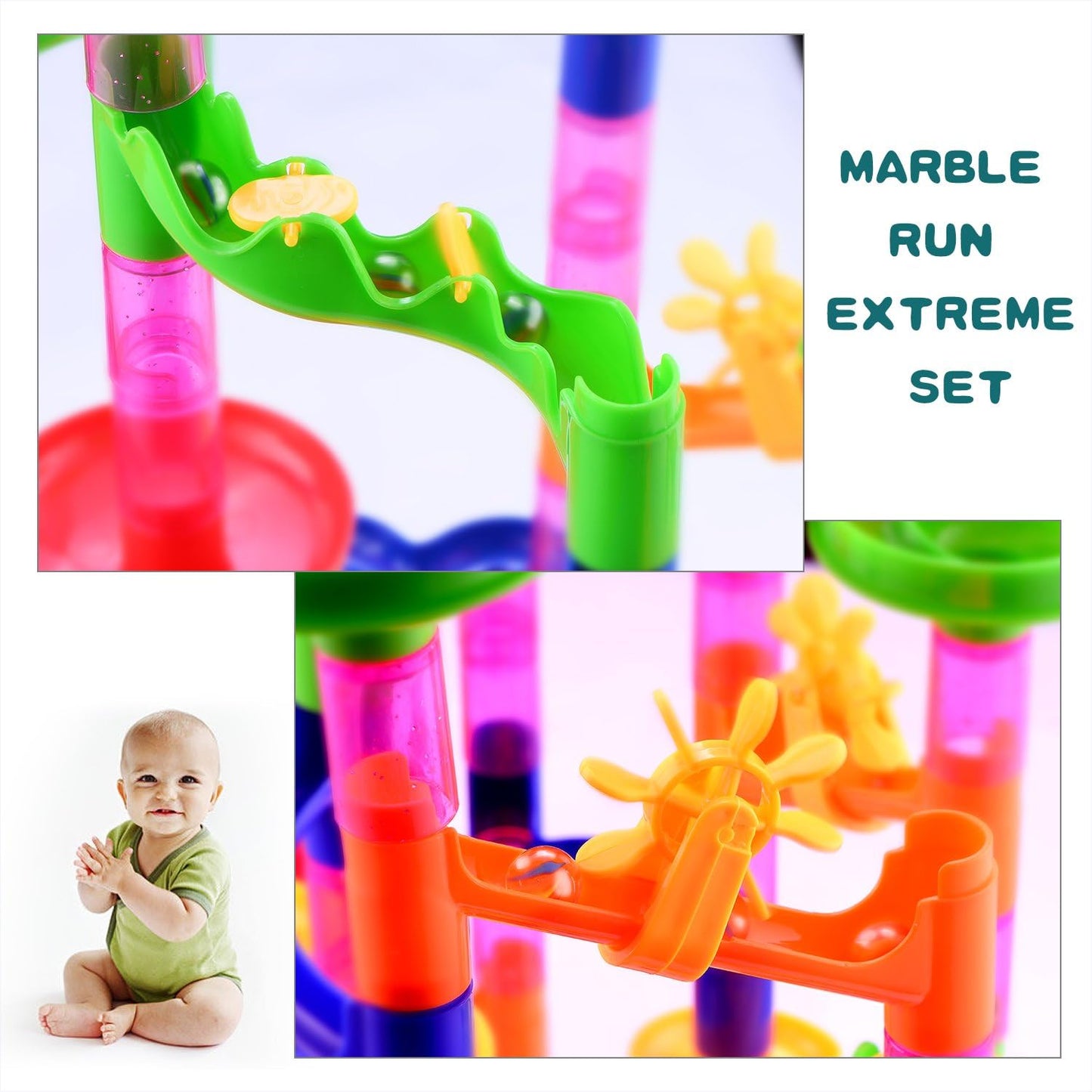 Marble Run Toy, 130Pcs Educational Construction Maze Block Toy Set with Glass Marbles for Kids and Parent-Child Game