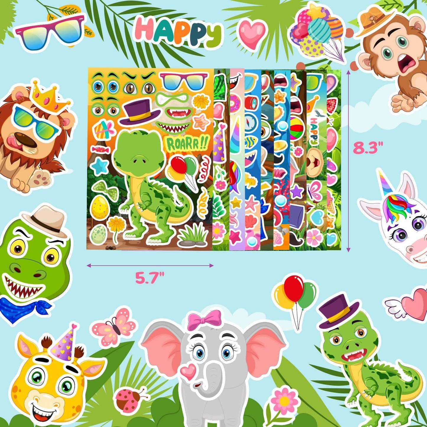 27 Sheets Make a Face Stickers, Make Your Own Stickers for Kids, Funny Animal Face Stickers, Party Favors for Kids