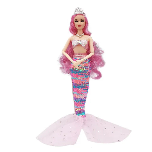 Mermaid 11.5 Inches Girl Dolls, Girl Princess Dolls, Handmade Mermaid Tail Doll Clothes, 30cm Height Doll with Sequin Skirt - Toyigo