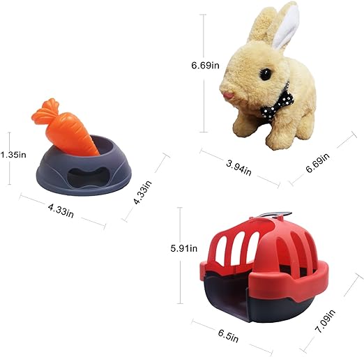 Interactive Bunny Rabbit Stuffed Animal, Easter Gift for Kids, Electric Plush Toy with Sound & Movements, Play House Set