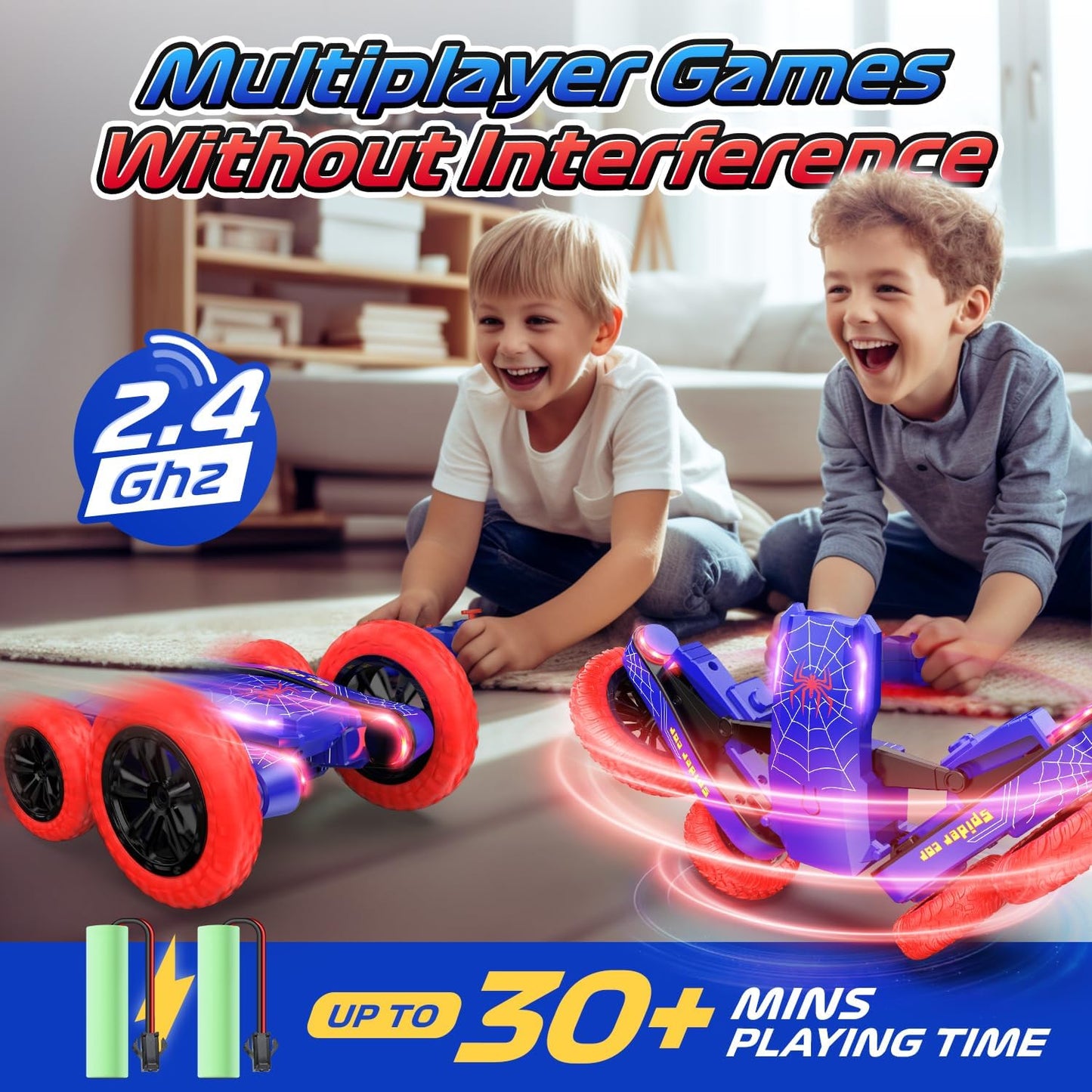 Spider Remote Control Car, Double Sided Mini RC Stunt Car,  4WD Off-Road RC Cars with Headlights, 360 degrees Rotating, 2.4Ghz Indoor/Outdoor Rechargeable Toy Car for Boys Age 4-7 8-12 Birthday Xmas Gift - Toyigo