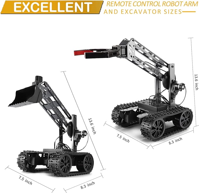 Robot Arm Kits and Remote Control Excavator, 2-in-1 Science Kits for Kids Age 8-12, Electronic Programming Toy DIY Robotics Kit, Stem Project Kits Suit for Boys/Girls Birthday Gift - Toyigo