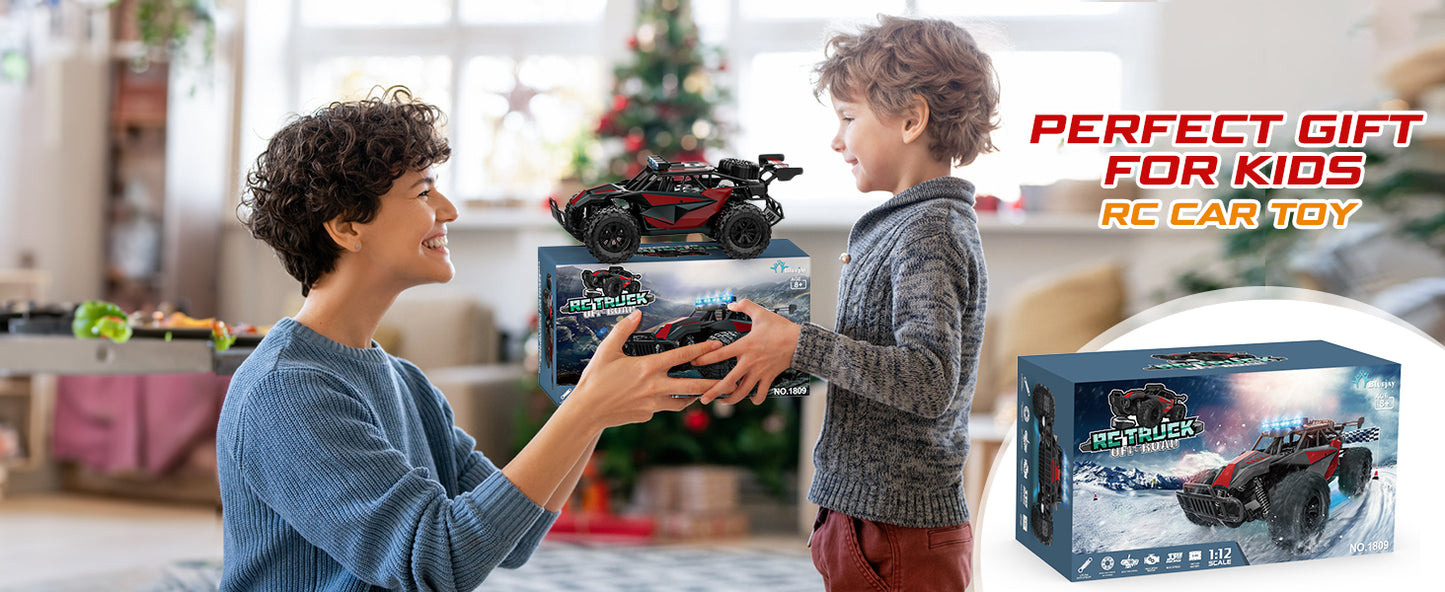 Remote Control Car, 2.4GHz High Speed 33KM/H RC Cars Toys, 1:12 Monster RC Truck Off Road, with LED Headlight and Rechargeable Battery Gifts for Adults Boys 8-12 - Toyigo