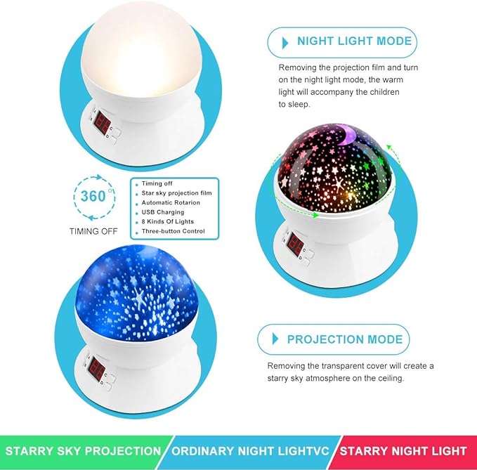 Star Night Light Projector for Kids with Timer - Glow in The Dark Stars and Moon,  for 1-14 Years Old