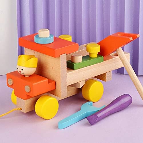 Wooden Screw Car Toy, Children Sleeping Toy Disassembly Drag Car Toy, Pulling Rope Slide Car Construction Machinery Car Nut Toy Car, Baby early education Tool