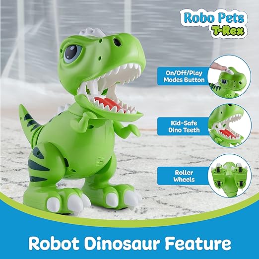 Power Your Fun Robo Pets T-Rex Dinosaur Toy for Boys and Girls, Remote Control Robot with LED Light Eyes, Interactive Hand Motion Gestures, STEM Program Treats, Walking Dancing Kids - Toyigo