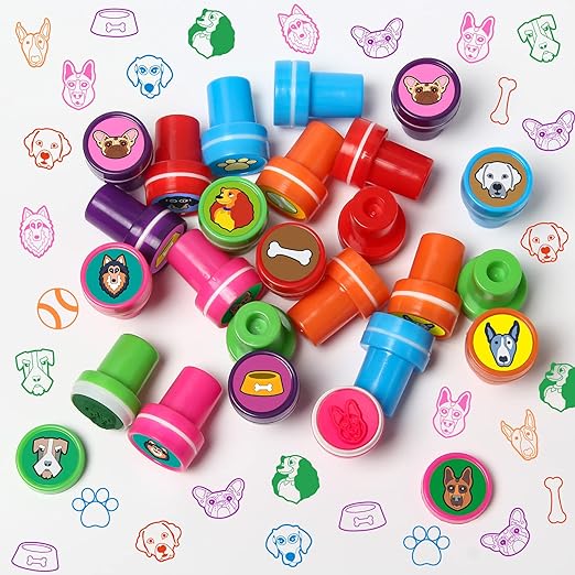 Dog Party Stamps for Kids, 24Pcs Assorted Pet Puppy Pals Self-Inking Stamps, Goodie Bag Stuffers, Paw Dog Birthday Party Favor for Kids, Teacher Stamps Reward Pinata Fillers Carnival Prizes