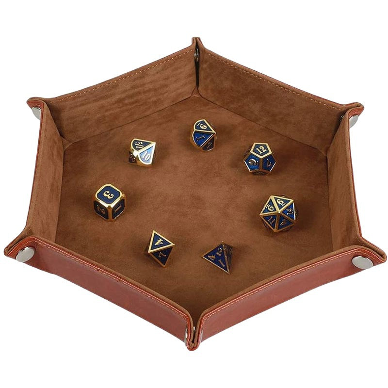 Hot-Selling Hexagonal Velvet Dice Tray - Foldable PU Storage Box for Desktop, Multi-Purpose Organizer