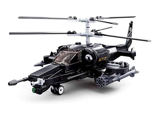 Apache Fighter Helicopter Building Blocks Set - Small Particle Assembly Model for Boys - Perfect Plug-in Toy Gift