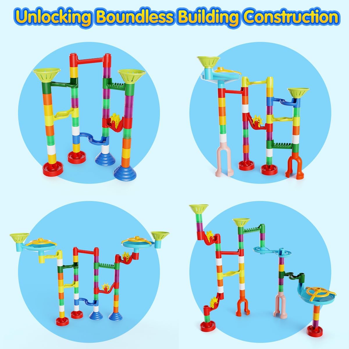 Marble Run Toy, Mable Race Construction Railway Building Blocks with 60 Marbles Birthday Gift,  110pcs Marble Maze Kit STEM Educational Learning Toy for Kids, for Boys Girls 3 4 5 6 7 8 + Years Old