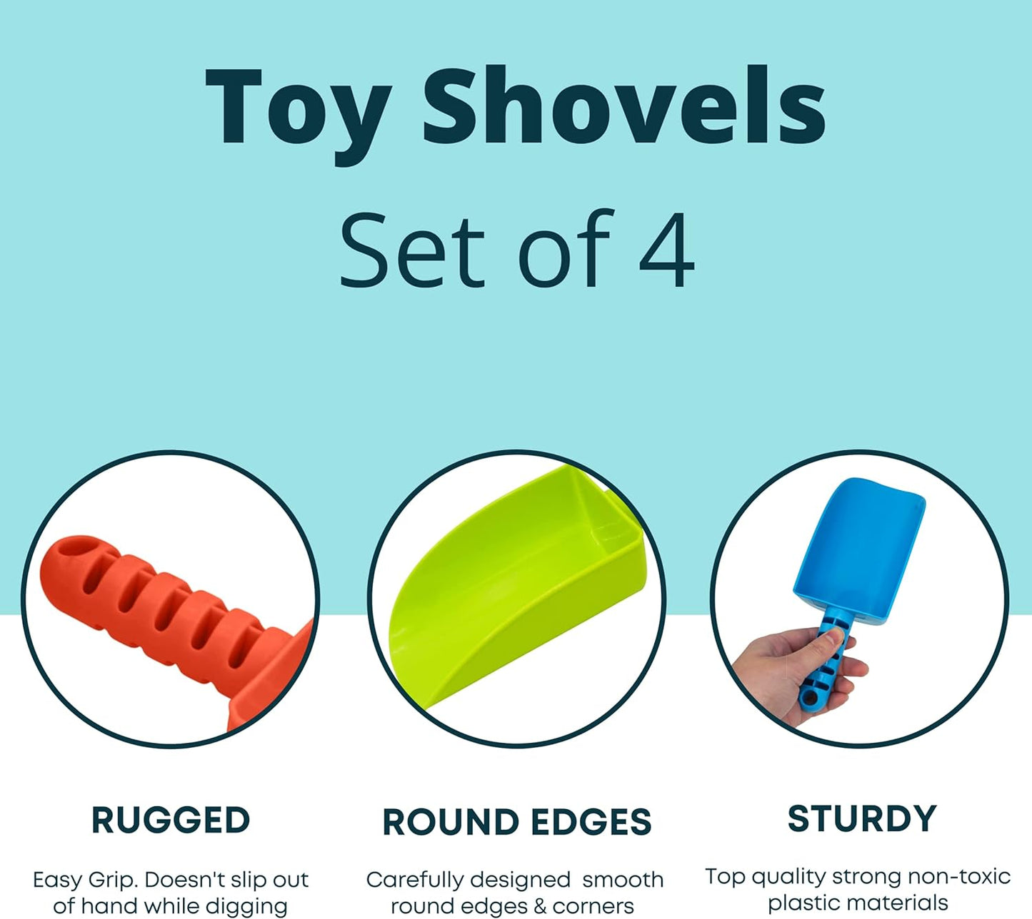 4 Pack Beach Shovels 8 Inch, Heavy Duty Plastic Sand Shovel for Kids, Great for Planting Gardening Shovels for Toddlers, Outdoor Digging Sandbox Toys