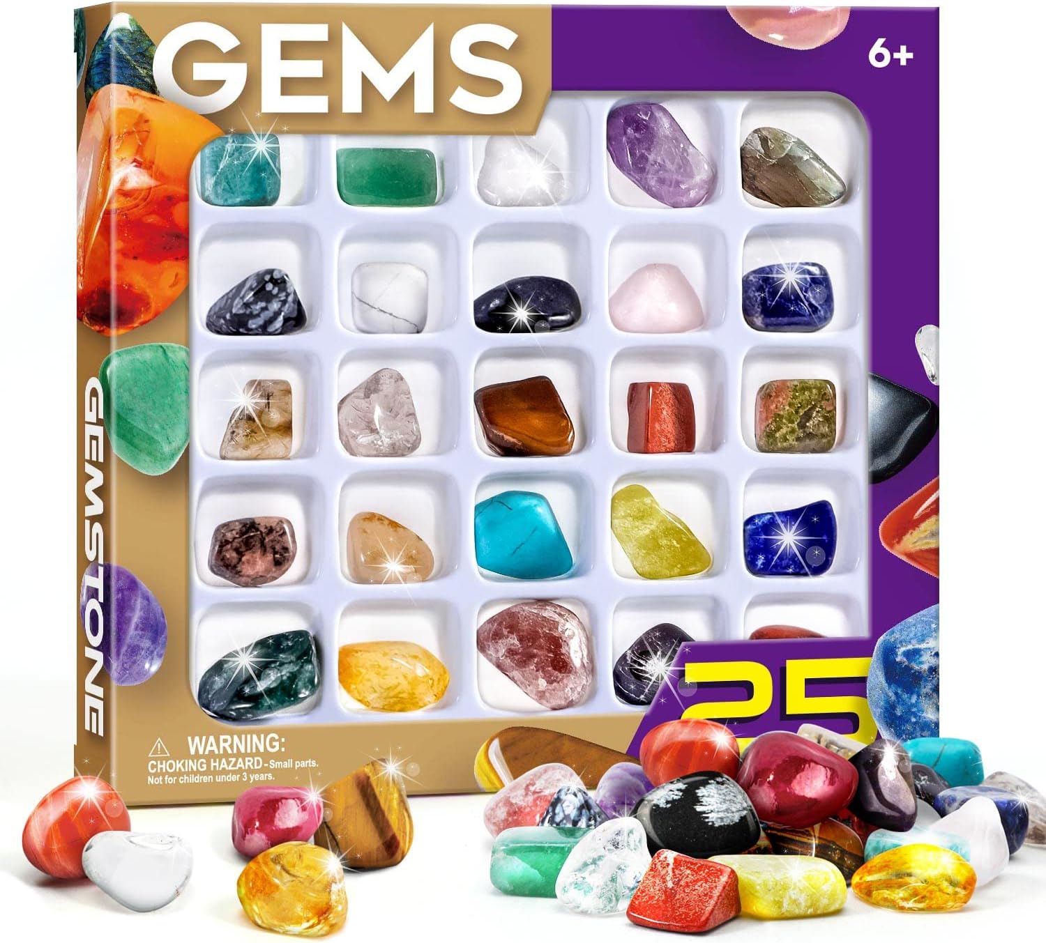 Educational Science Kit, Rock Collection Box for Kids,  25 Unique Gemstones, 36pcs Real Rock & Minerals Collection Geology Gemstone Kit, 48pcs Real Gemstone, Great STEM Gift for Boys & Girls - Toyigo