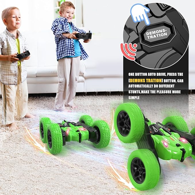 Stunt RC Cars, Remote Control Car,360 Flips Rotating, Double Sided RC Car with LED Lights, Rechargeable Electric 2.4Ghz All Terrain Drift Car Toys Birthday Gift for Kids 5-7 (Color As Pre Availability) - Toyigo