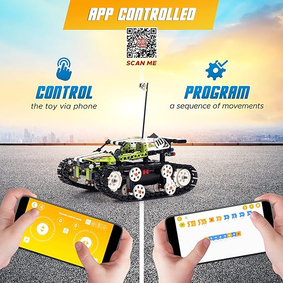 RC Tank for Adults - APP Control RC STEM 400+ PCS Building Block - RC Tank Toy Kit for 14+ Age - Perfect Educational Toys Gift for Boys - Remote Control Tank for Kids and Teens