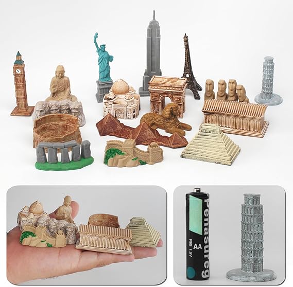 Mini World Building Model Playset, 17PCS Famous Architecture Figurines Toys, Landmark Collection Kits for Kids, Display Architecture Models for Boys and Girls, Educational Building Toys for Children, Miniature Landmark Figurines Set