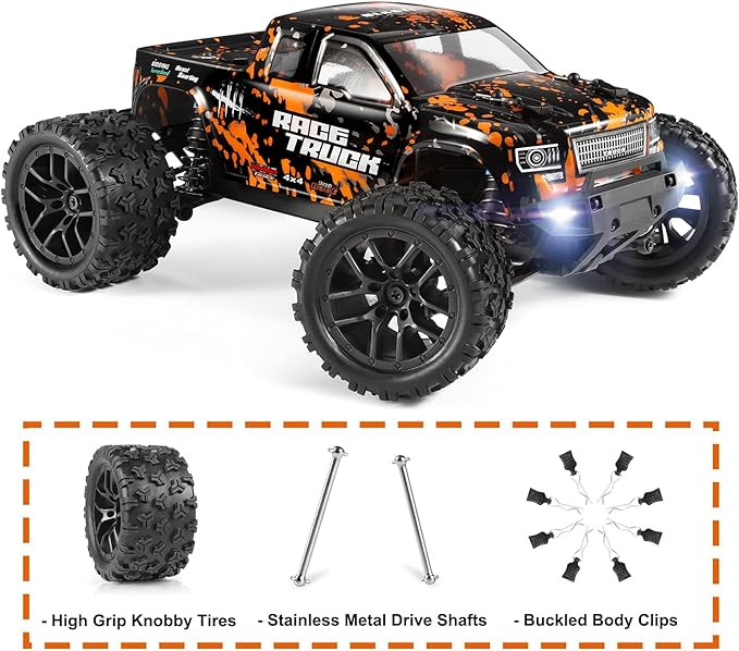 RC Monster Truck- 1:18 Scale, Waterproof Electric Powered RC Cars, 18859E 36km/h Speed 4X4 Off Road Remote Control Truck, 2 Batteries with All Terrain Toys Vehicles, Gifts for kids Adults - Toyigo