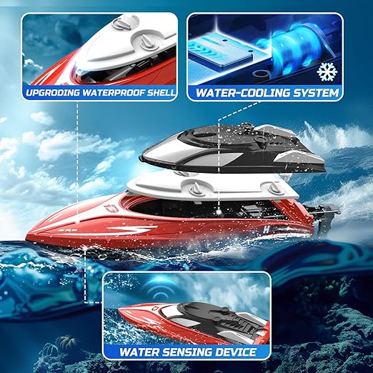 Remote control Boat, Low Battery Alarm, Capsize Recovery, H120 Fast RC Boat for Pools and Lakes, 2.4 GHz 20+ MPH Racing Boats for Kids & Adults, Gifts for Boys Girls with Rechargeable Batter - Toyigo