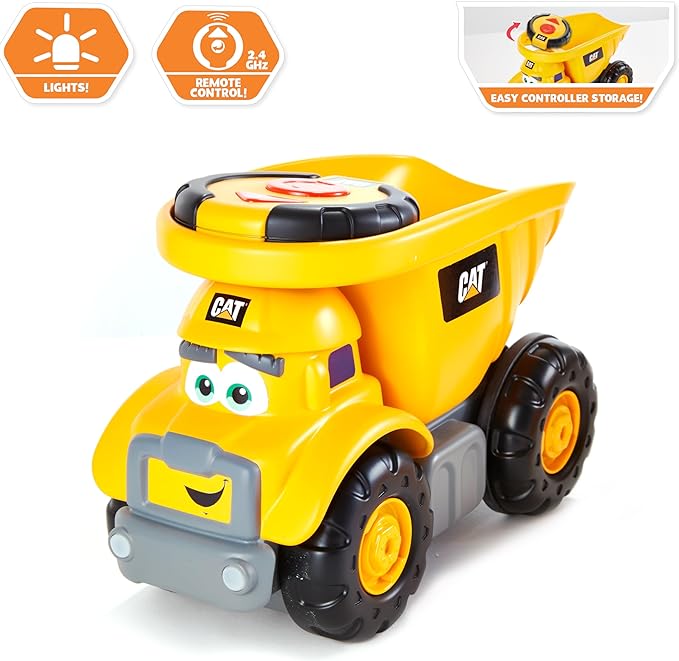 Remote Control Truck, CAT Construction Toys, Junior Crew Lil' Movers Remote Control Truck, RC Car + Dump Truck, Working Headlights, For Kids - Toyigo