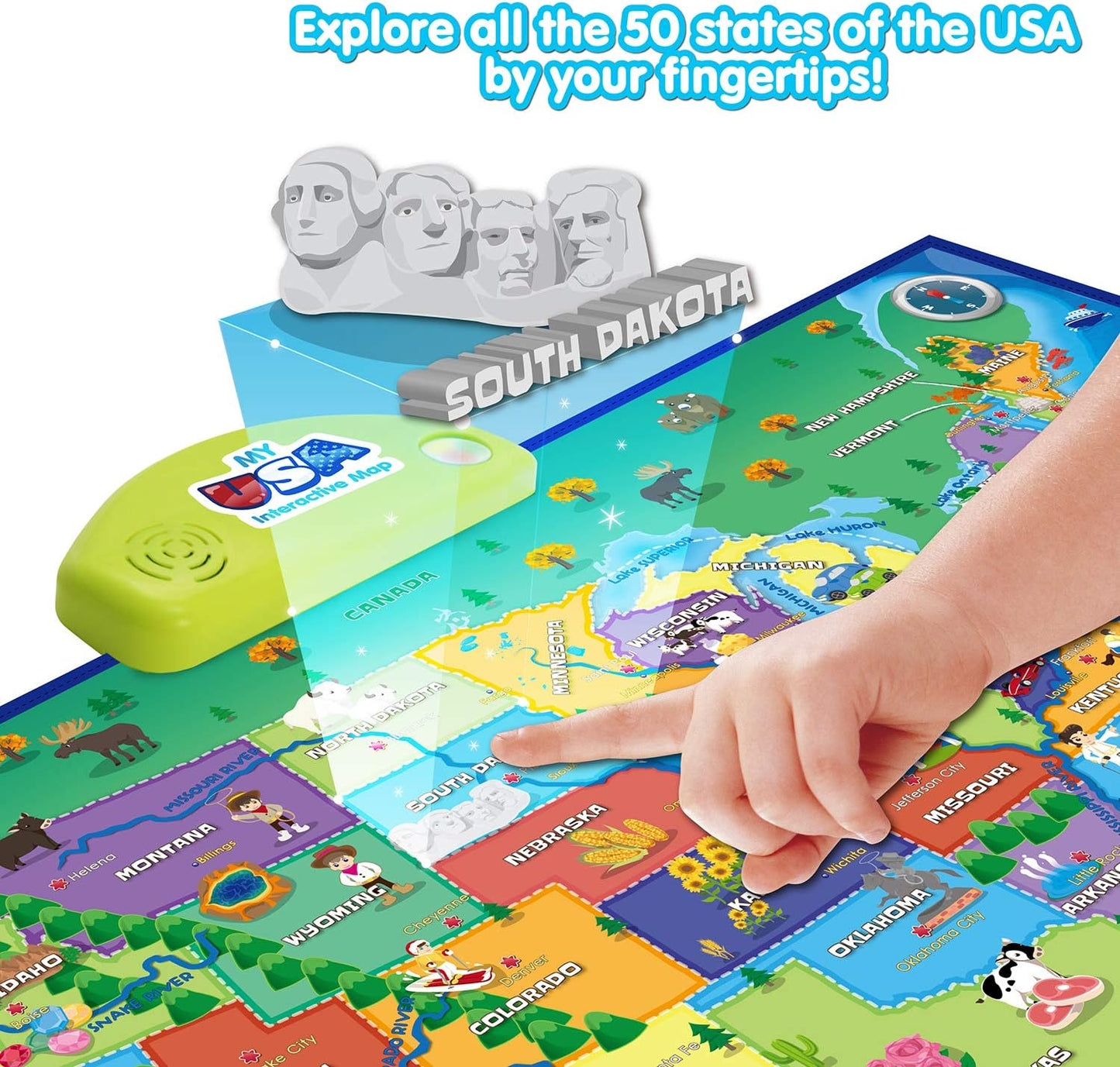 Educational Smart Talking Poster Toy, USA Interactive Map, Smart Learning Toy, Geography Electronic Game Educational Talking Poster for Children, Boy or Girl Ages 5 to 12 Years - Toyigo