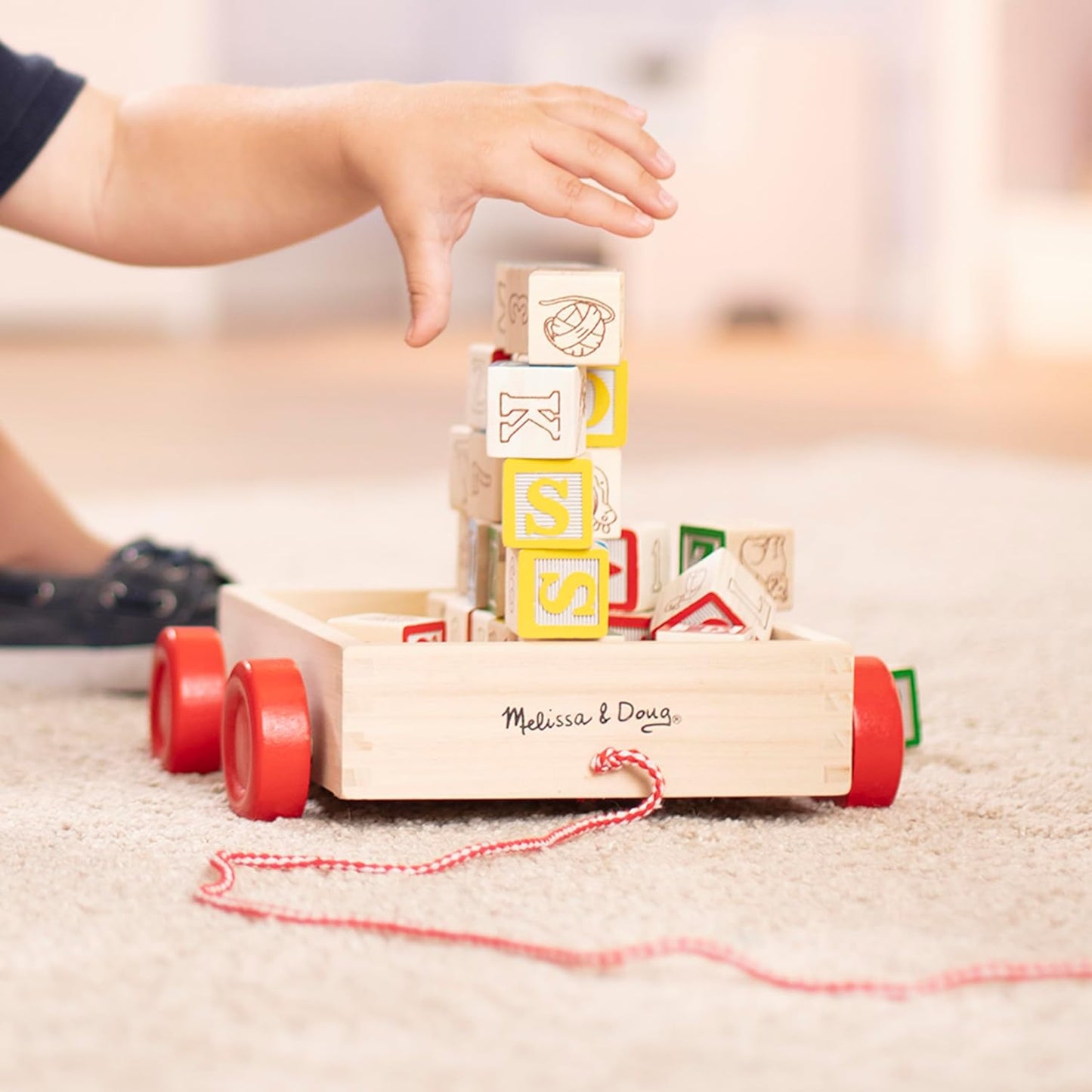 Classic ABC Wooden Block Cart, Educational Toy With 30 1-Inch Solid ABC Wood Blocks set, Montessori Wooden Block Set, For Toddlers Ages 2+ Kids Toys