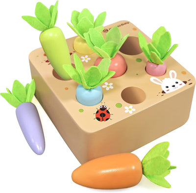 Montessori Wooden Carrot Harvest Game for Toddlers 1-3 Years Old ? Educational Shape Sorting Toy for Baby Boys and Girls