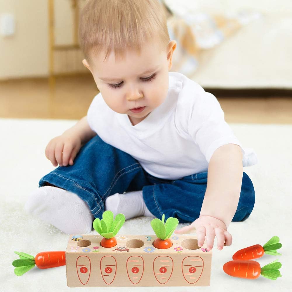 Wooden Montessori Shape Matching Puzzle - Carrot Harvest Game for Boys and Girls Aged 1-3 | Developmental Educational Toy for Toddlers | Ideal Birthday Gift for Fine Motor Skill Development