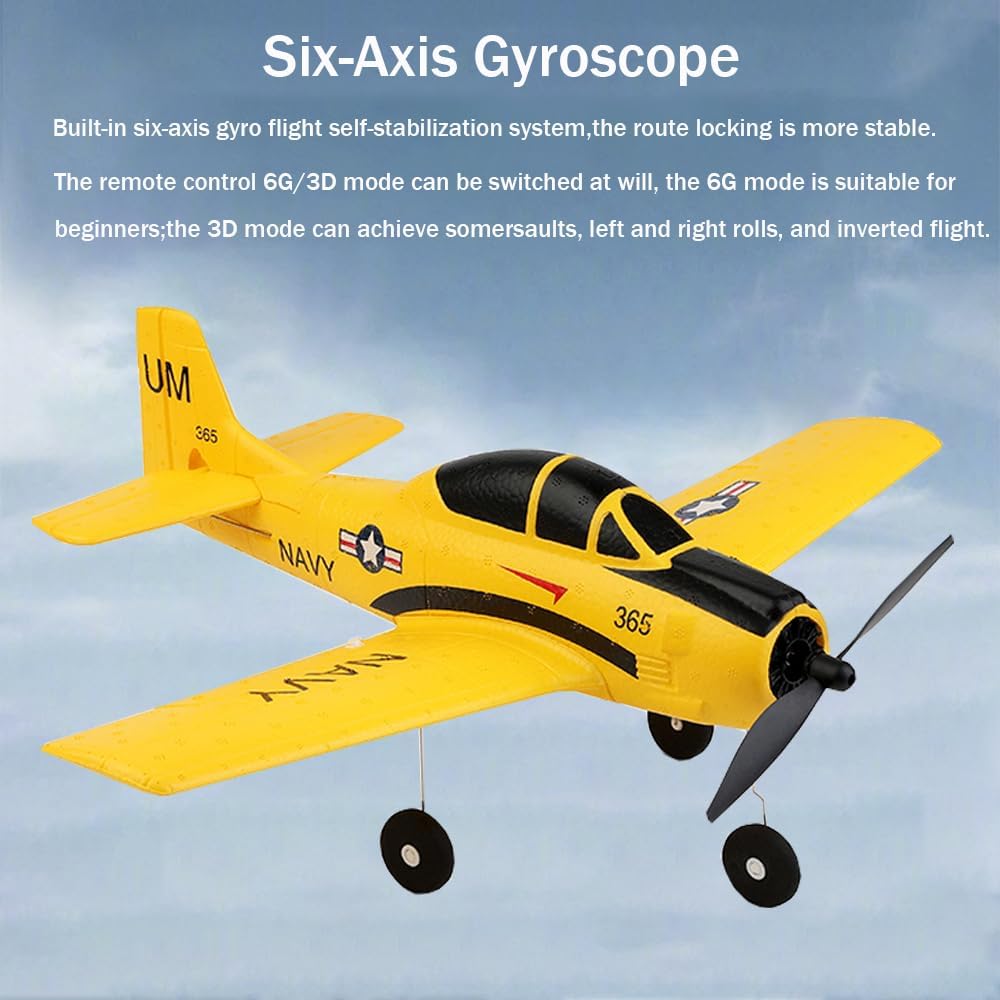 A210 T-28 4CH RC Airplane for Adults – Fixed Wing Remote Control Aircraft with 2 Batteries, 2.4GHz Outdoor RC Model Plane, Yellow