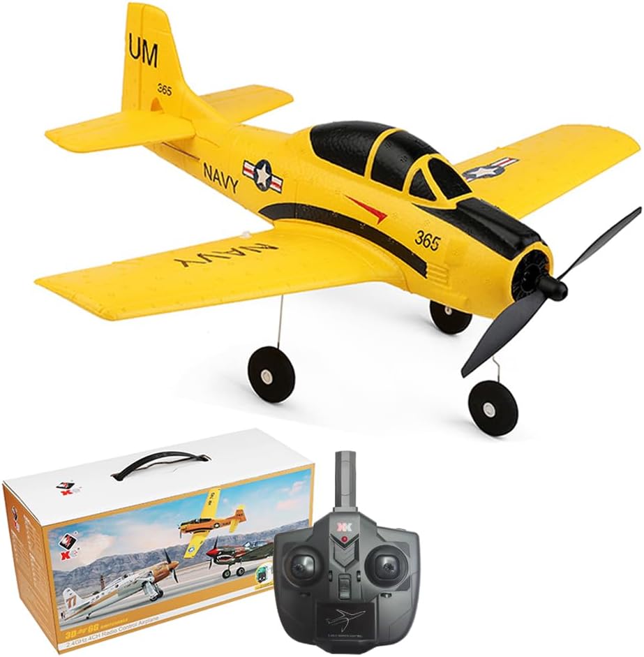 A210 T-28 4CH RC Airplane for Adults – Fixed Wing Remote Control Aircraft with 2 Batteries, 2.4GHz Outdoor RC Model Plane, Yellow