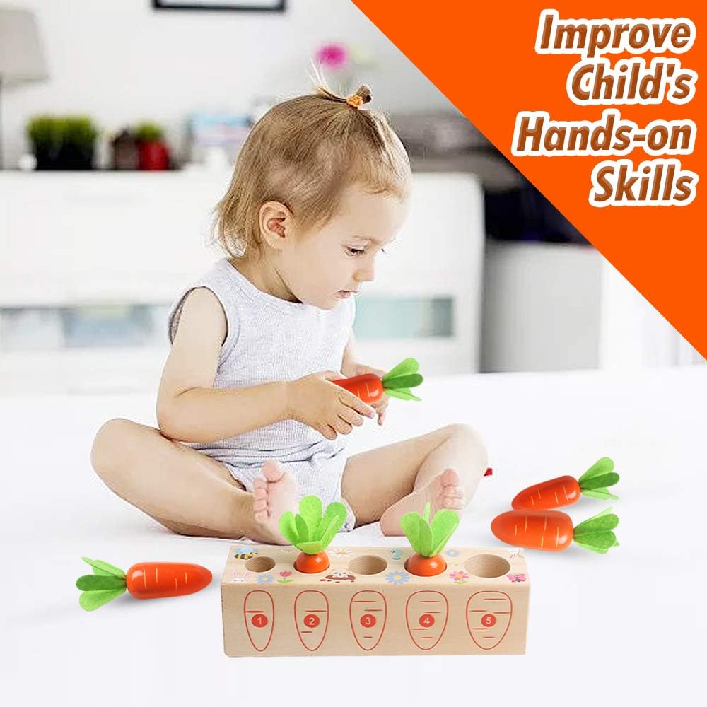 Wooden Montessori Shape Matching Puzzle - Carrot Harvest Game for Boys and Girls Aged 1-3 | Developmental Educational Toy for Toddlers | Ideal Birthday Gift for Fine Motor Skill Development