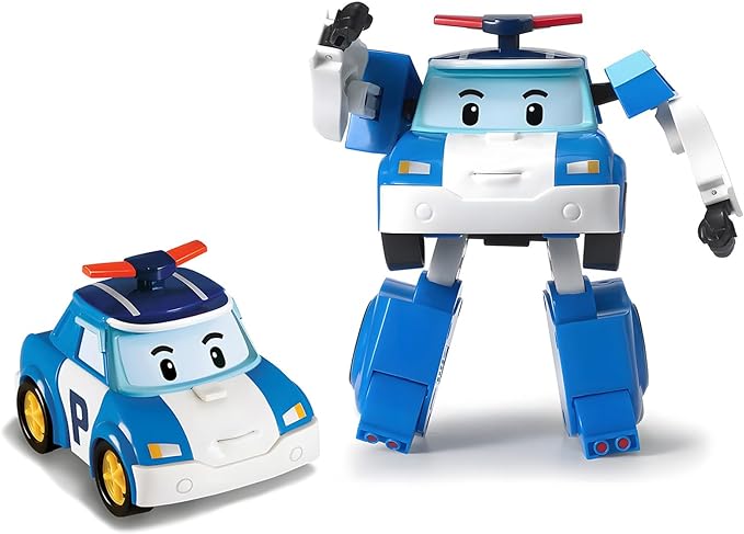 Robocar Poli  + Amber + Roy + Hilly Transforming Robot Toys, 4" Transformable Action Figure Toy, Emergency Vehicle Playset, Holiday Birthday Rescue Car Toys Gift for Boys Girls Age 1-5