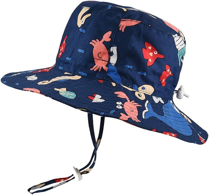 Baby Sun Hat Adjustable - Outdoor Toddler Swim Beach Pool Hat Kids UPF 50+ Wide Brim Chin Strap Summer Play Hat