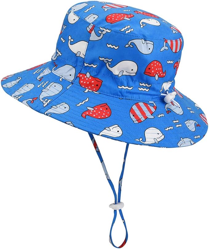 Baby Sun Hat Adjustable - Outdoor Toddler Swim Beach Pool Hat Kids UPF 50+ Wide Brim Chin Strap Summer Play Hat