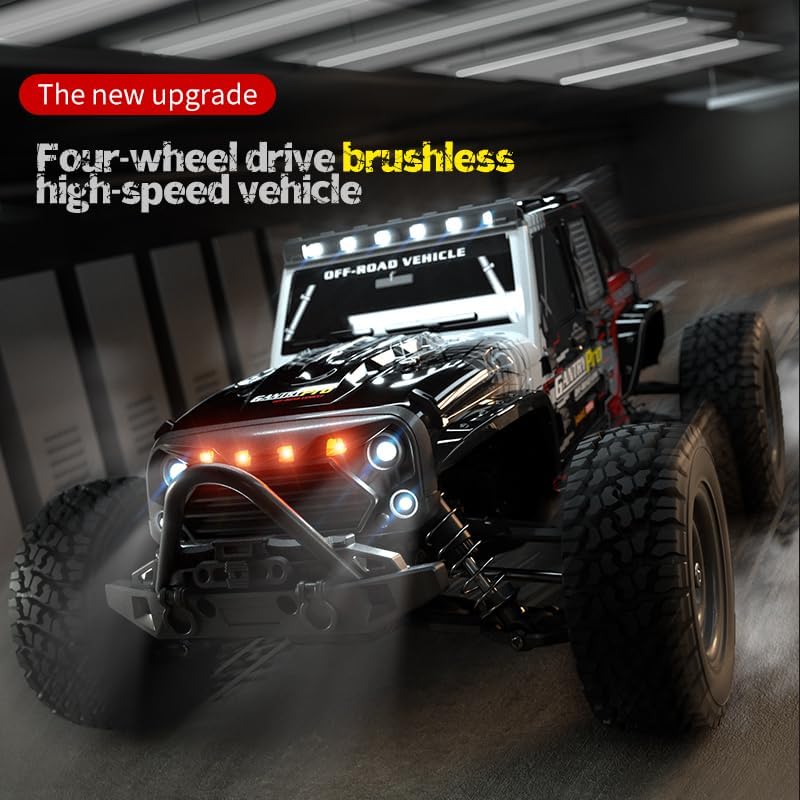 45KM/H 4WD High-Speed RC Off-Road Vehicle, 1:10 Scale Brushless RC Vehicle, 2.4Ghz All-Terrain RC Off-Road Vehicle, With LED Lights, Suitable for Adults and Children