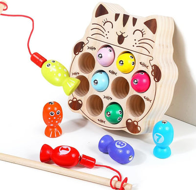 Toddler Montessori Toy: Wooden Fishing Game for Kids 1-3, Preschool Educational Hand-Eye Coordination Activity