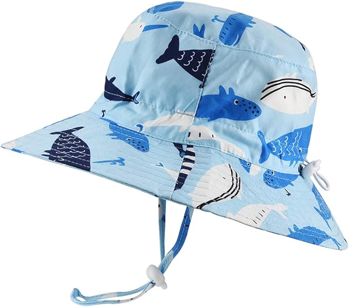 Baby Sun Hat Adjustable - Outdoor Toddler Swim Beach Pool Hat Kids UPF 50+ Wide Brim Chin Strap Summer Play Hat