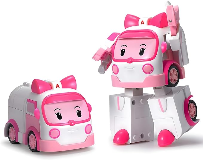 Robocar Poli  + Amber + Roy + Hilly Transforming Robot Toys, 4" Transformable Action Figure Toy, Emergency Vehicle Playset, Holiday Birthday Rescue Car Toys Gift for Boys Girls Age 1-5