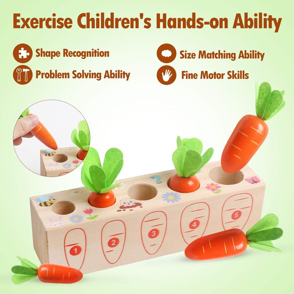 Wooden Montessori Shape Matching Puzzle - Carrot Harvest Game for Boys and Girls Aged 1-3 | Developmental Educational Toy for Toddlers | Ideal Birthday Gift for Fine Motor Skill Development